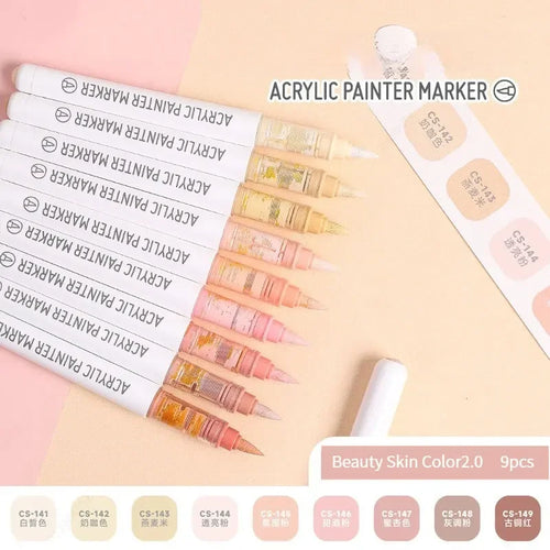 9pcs/Box Mix Color Acrylic Markers Set Art Rock Painting Pens Kids