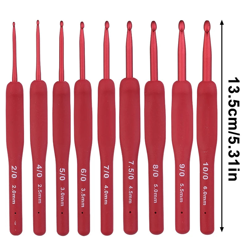 Fenrry 9PCS Red Crochet Hook Ergonomic Handle for Arthritic Hands