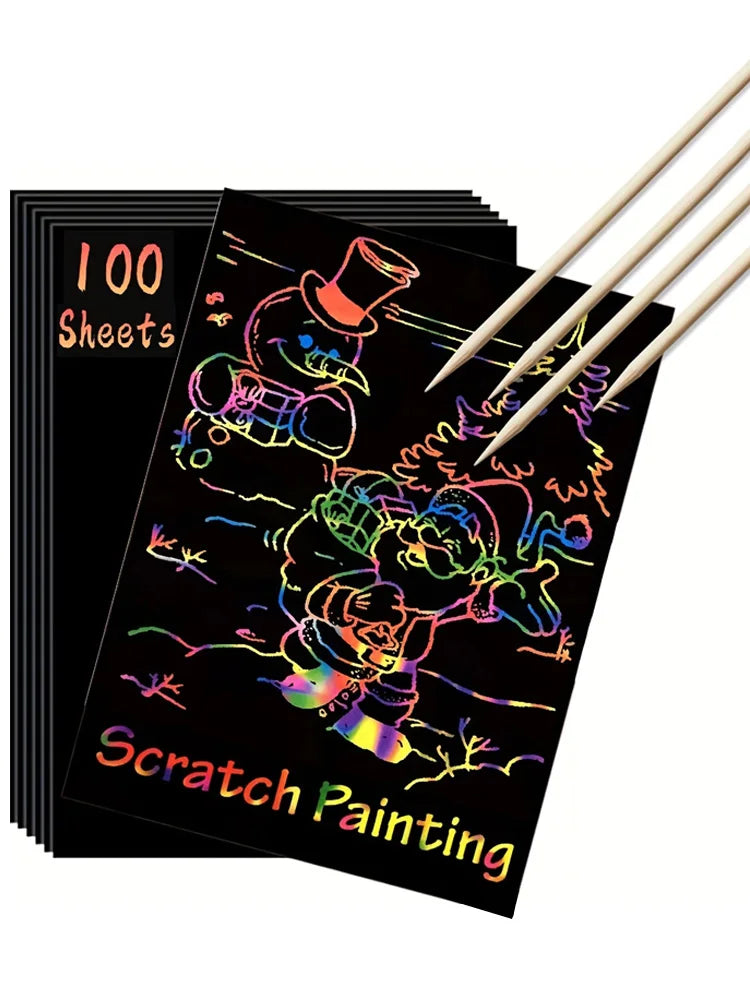Scratch Paper Art - 100pcs Magic Scratch Off Craft Kit, Rainbow