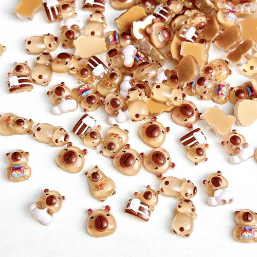 50Pcs Cartoon Cute Resin Capybara Nail Charms Creative Hamster Animal
