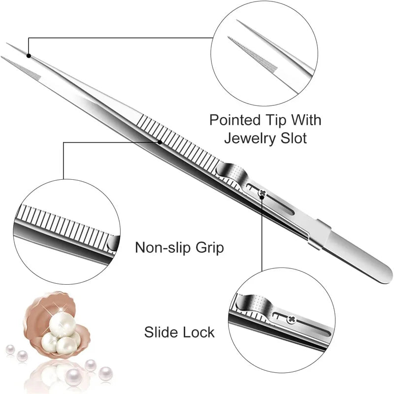 Stainless Steel Precision Tweezers Adjustable Slide Lock Antistatic