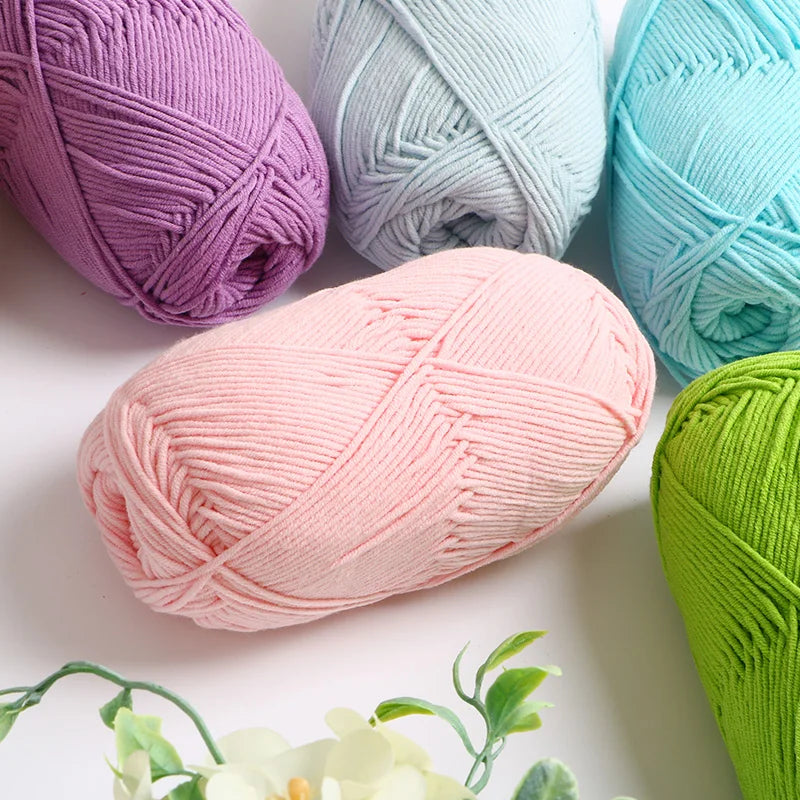 40-50g/Set 4ply Milk Cotton Knitting Yarn Needlework Dyed Lanas For