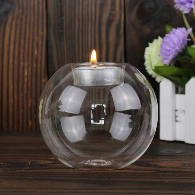 Round Clear Glass Candle Holder, Oil Lamp Candle Holder, Table