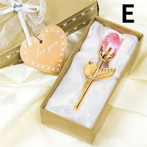 6 Colors Crystal Glass Rose Flower Figurines Craft Valentine's Day