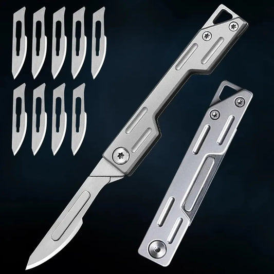 Folding Knife Stainless Steel Pocket Knife With 9 Replaceable Blades,