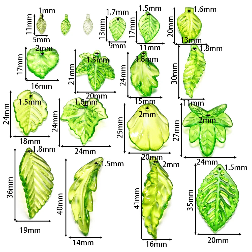 10-100pcs Green Acrylic Leaf Charms Leaves Beads Pendants For Diy