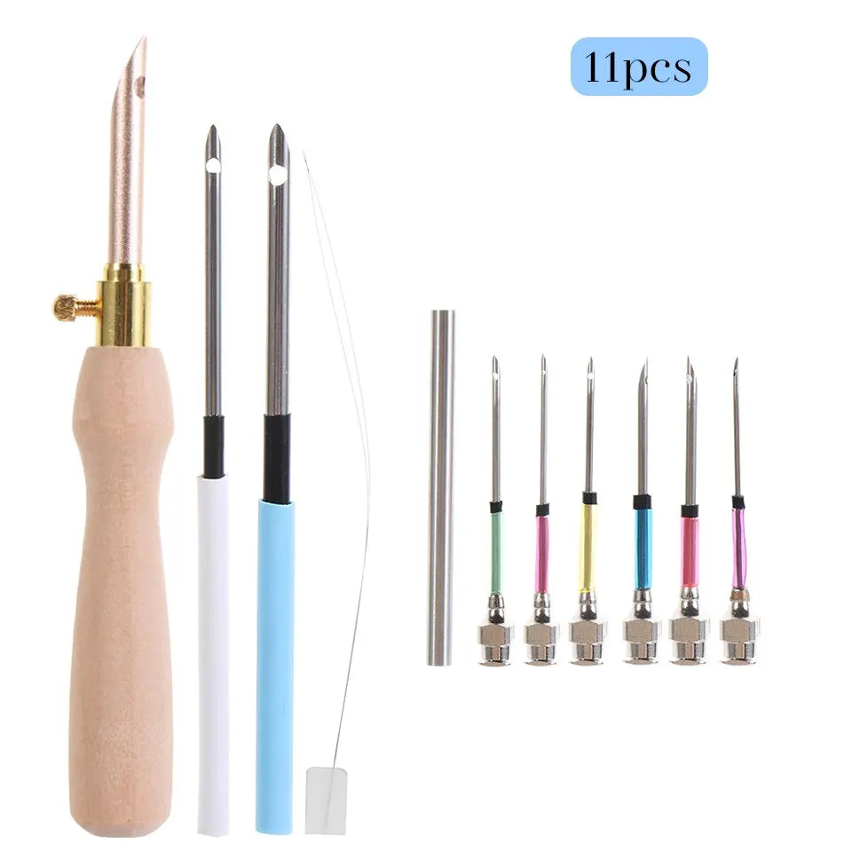 LMDZ 11Pcs Punch Needle Embroidery Kits Wooden Yarn Embroidery Pen