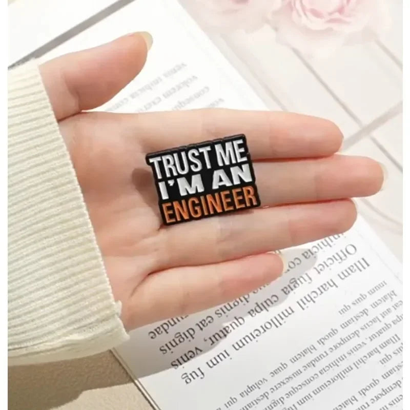 1pcs Creative Letters TRUSTMEI'MAMENGINEER Brooch Paint Craft English