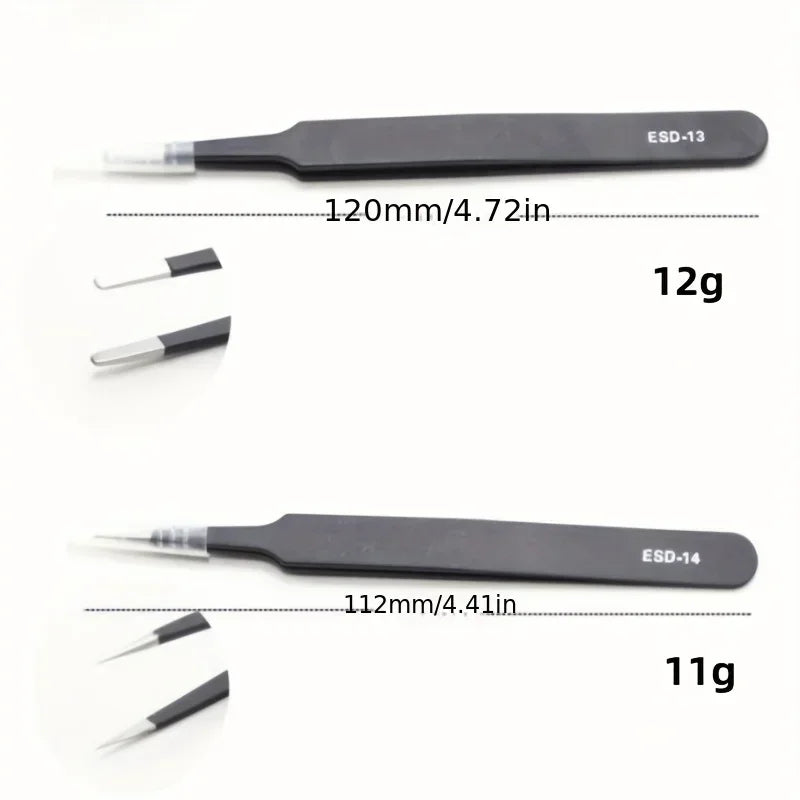 6-Piece ESD Anti-Static Tweezers Set, Precision Stainless Steel Tools