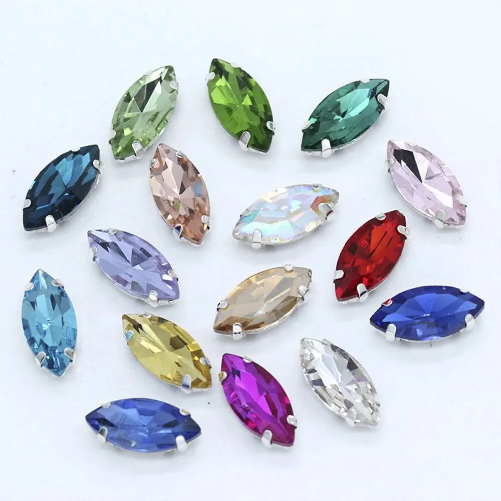 50pcs Crystal Glass Navette Fancy Stones Mix Color with Setting