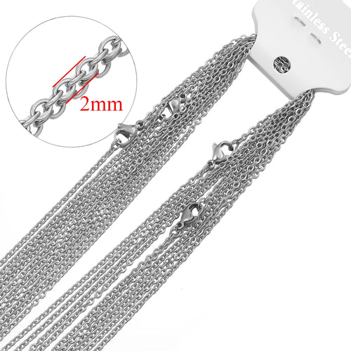 10pcs 50cm 2mm Gold Color Stainless Steel Link Chains Necklaces