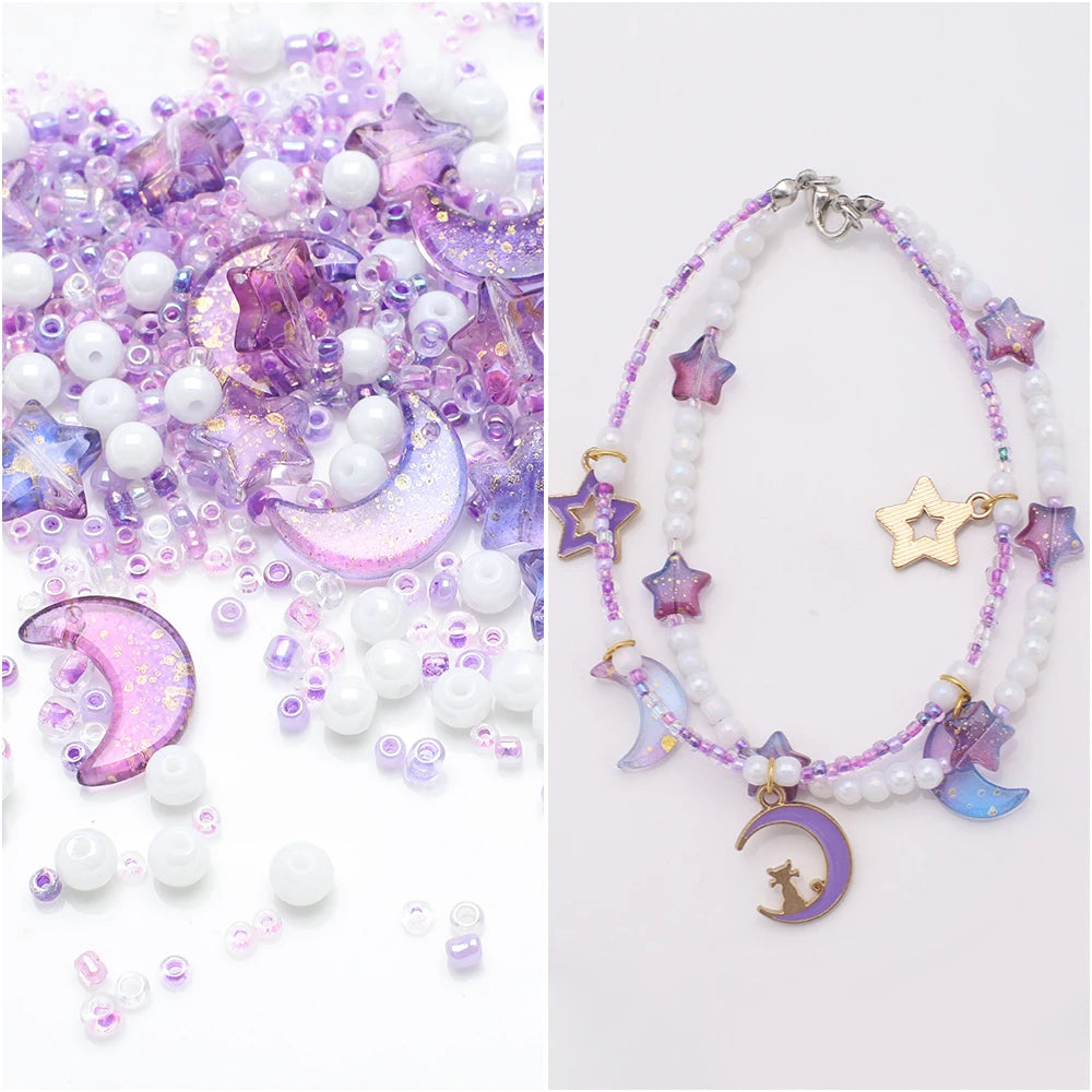 Mixed Star Moon Crystal Glass Beads Seedbeads Loose Round Pearl for