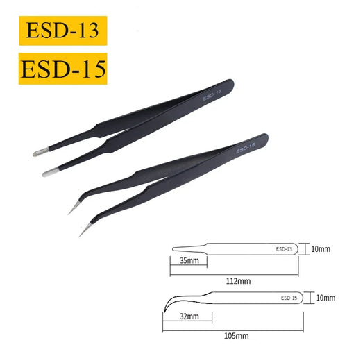 2/6pcs Precision Tweezers Set ESD Anti-Static Stainless Steel Tweezers