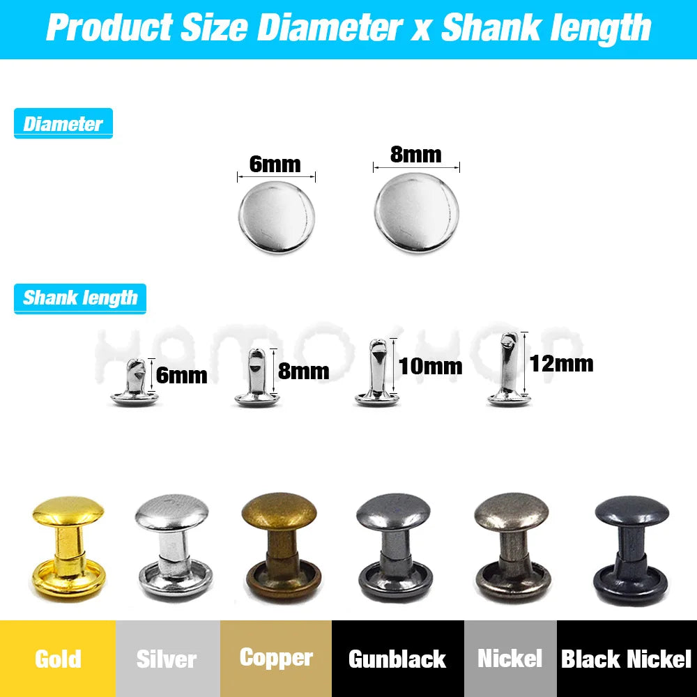 100sets 6-8mm Metal Double Cap Round Rivets Studs Collision Nail Spike