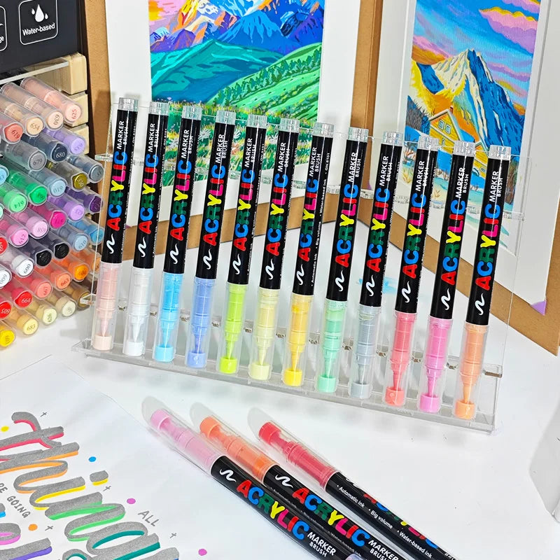 12-120 Colors Acrylic Paint Pens Markers Brush Tip Paint Markers For