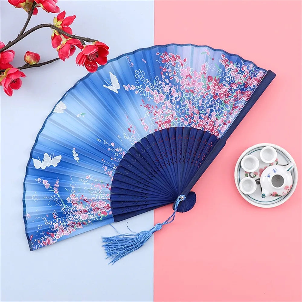 Vintage Silk Folding Hand Fan Chinese Japanese Bamboo Fans Craft Gifts
