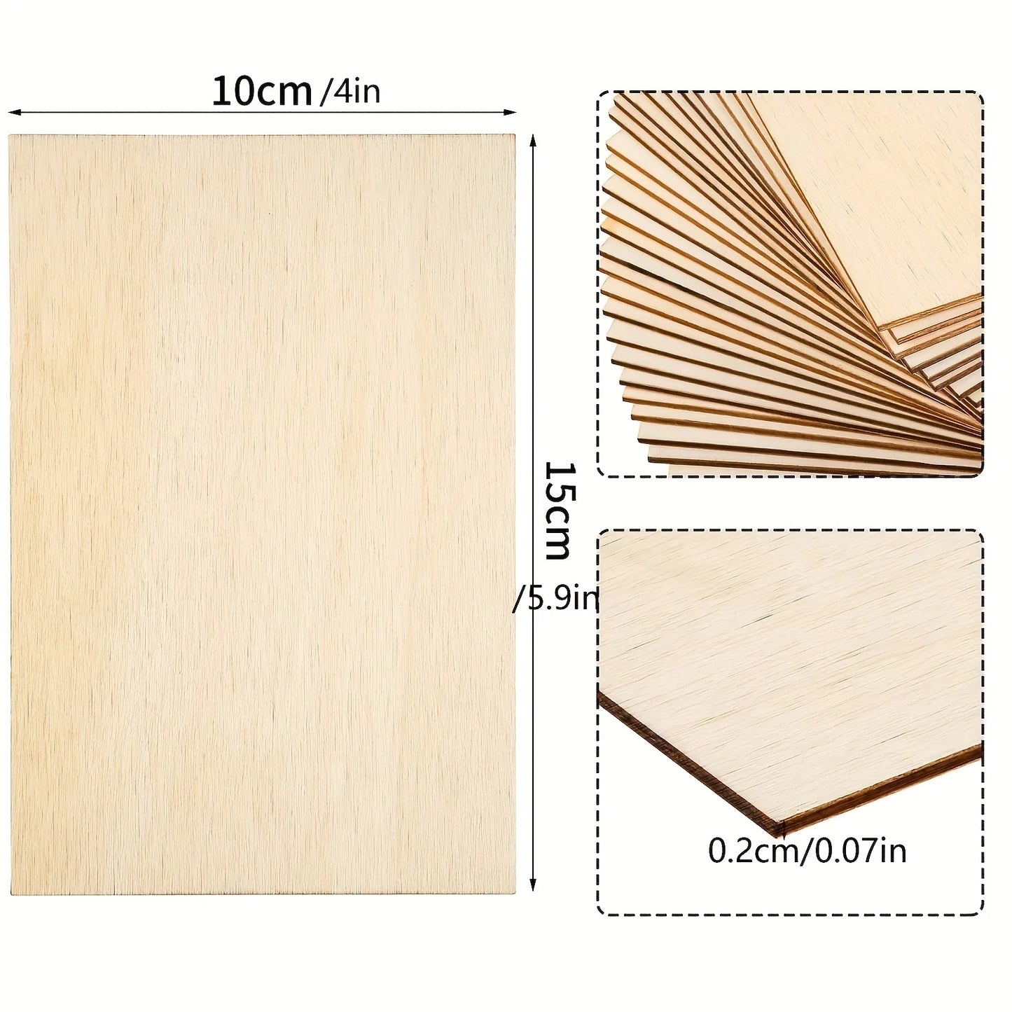 15Pcs 6X4in/15X10cm Rectangle Unfinished Wood Sheets for Crafts House