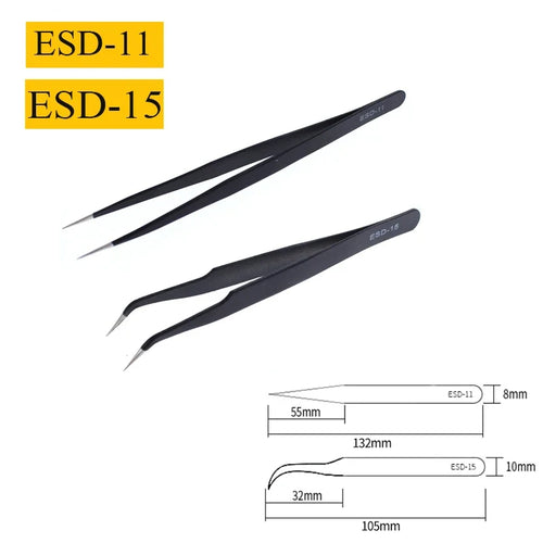 2/6pcs Precision Tweezers Set ESD Anti-Static Stainless Steel Tweezers