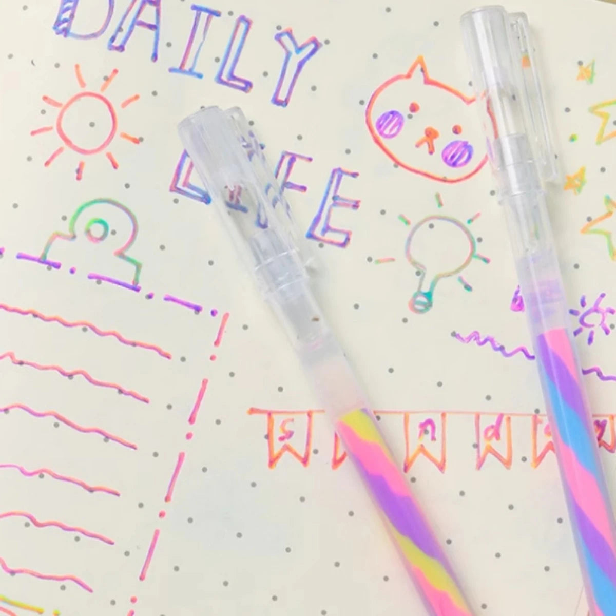6pcs Glitter Gel Highlighter Pens Set - 1.2mm Vibrant Colors, Smooth