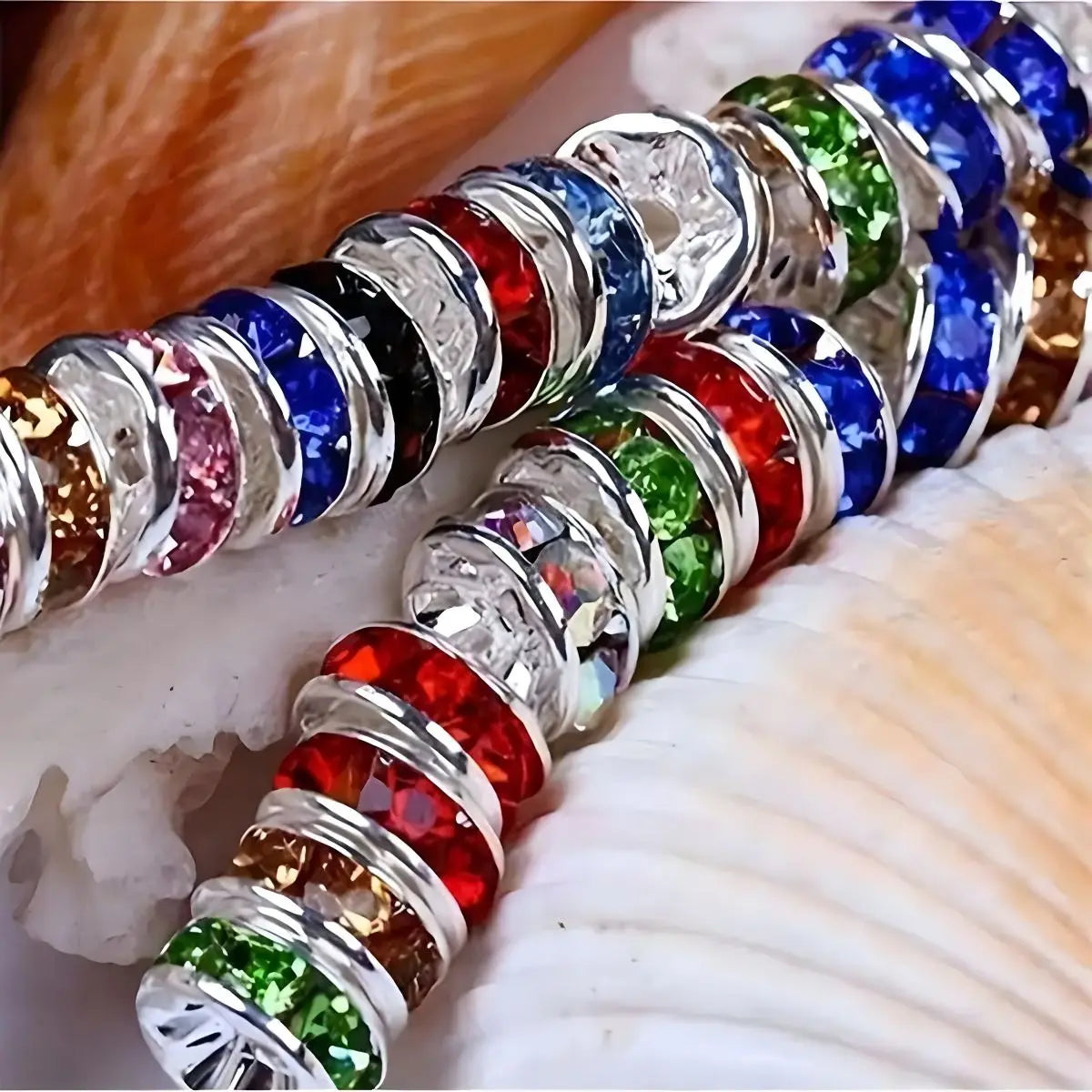 50pcs 6/8mm Mixed Color Shining Rondelle Loose BeadsInlaid Rhinestones
