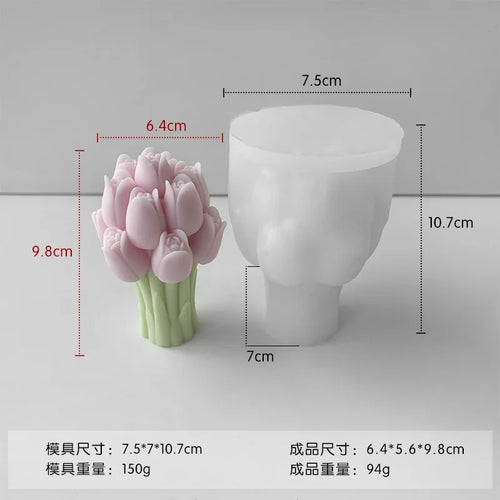 3D Tulip Bouquet Silicone Candle Molds Handmade Lavender Flower Soap