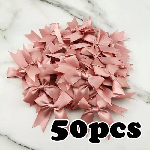 (50pcs) 1 inch fresh pink ribbon bows Polyester Satin Bow Flower DIY