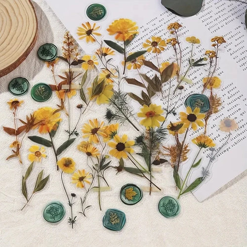 JIANQI 40 pcs Dried Flower Collection Record PET Stickers Decorative