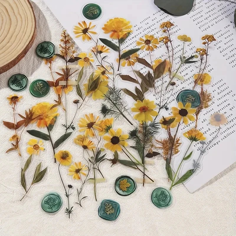 JIANQI 40 pcs Dried Flower Collection Record PET Stickers Decorative