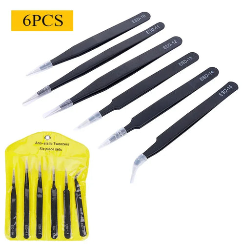 2/6pcs Precision Tweezers Set ESD Anti-Static Stainless Steel Tweezers