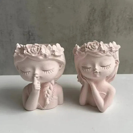 Concrete Vase Silicone Mold DIY Handmade Girl Head Shaped Flower Pot