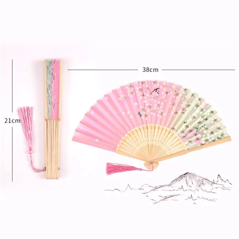 Vintage Silk Folding Hand Fan Chinese Japanese Bamboo Fans Craft Gifts