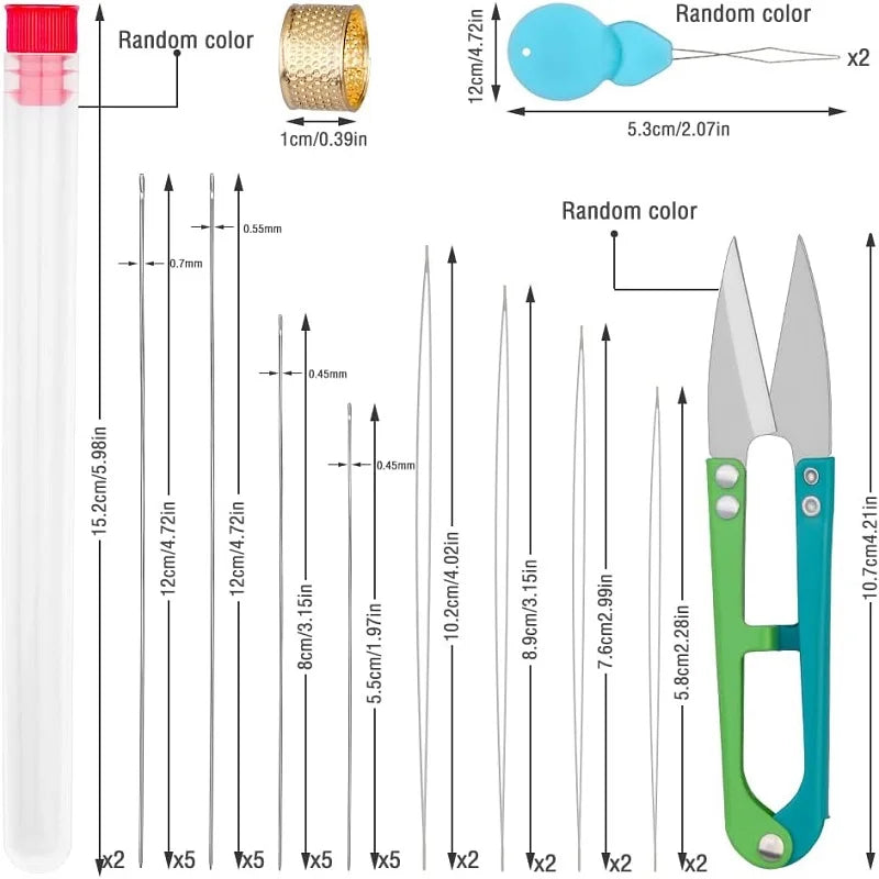 BUDDUR Stainless Steel Beading Needles Kit With Threader And Thimble