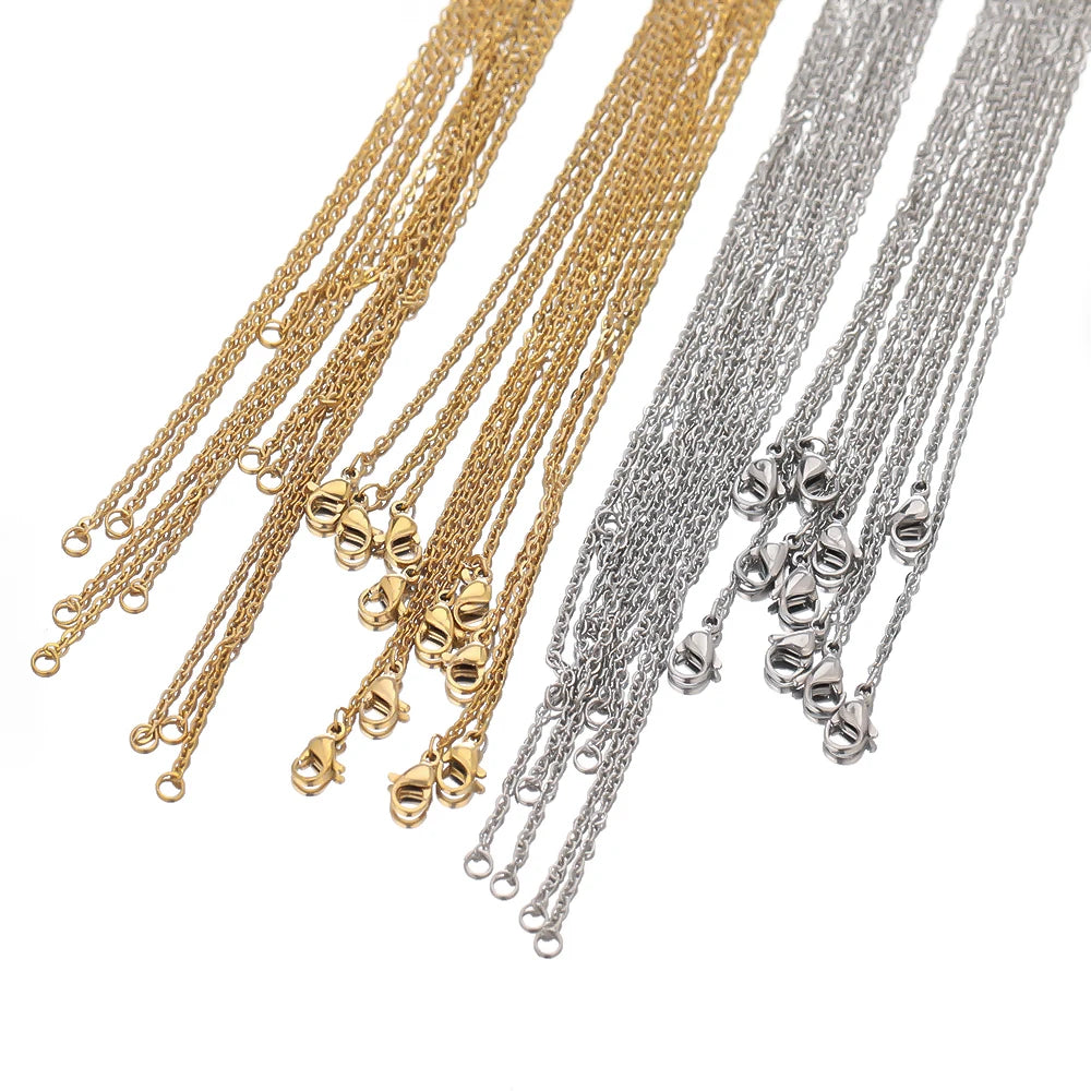 10pcs 50cm 2mm Gold Color Stainless Steel Link Chains Necklaces