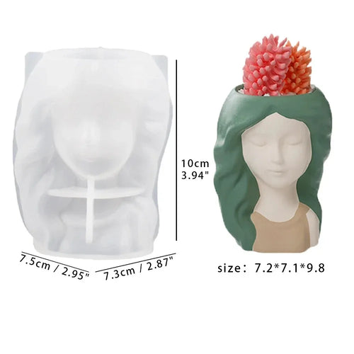 Concrete Vase Silicone Mold DIY Handmade Girl Head Shaped Flower Pot