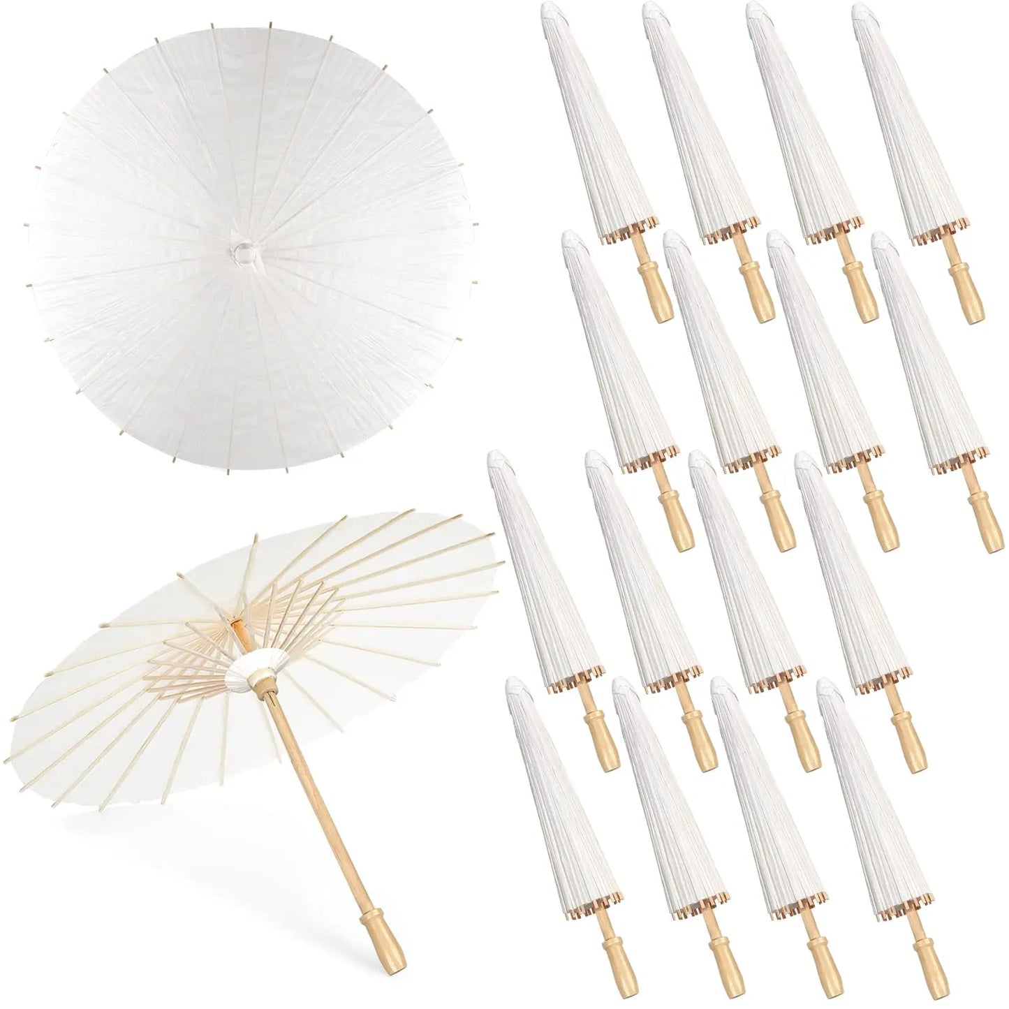 60/84cm Wedding Paper Umbrellas Chinese Wooden handle White DIY
