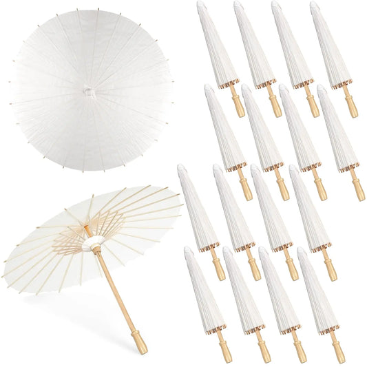 60/84cm Wedding Paper Umbrellas Chinese Wooden handle White DIY