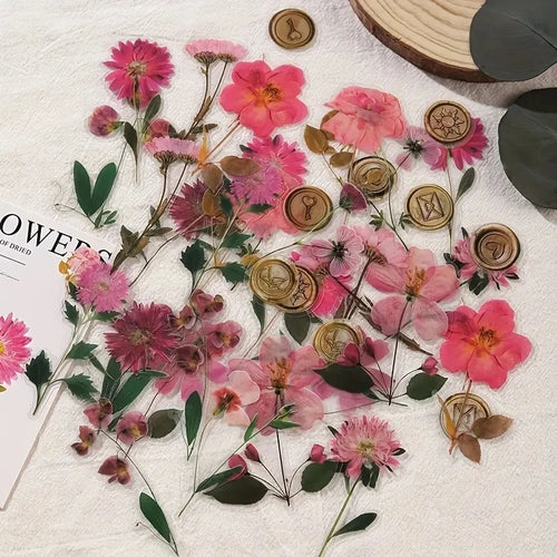 JIANQI 40 pcs Dried Flower Collection Record PET Stickers Decorative