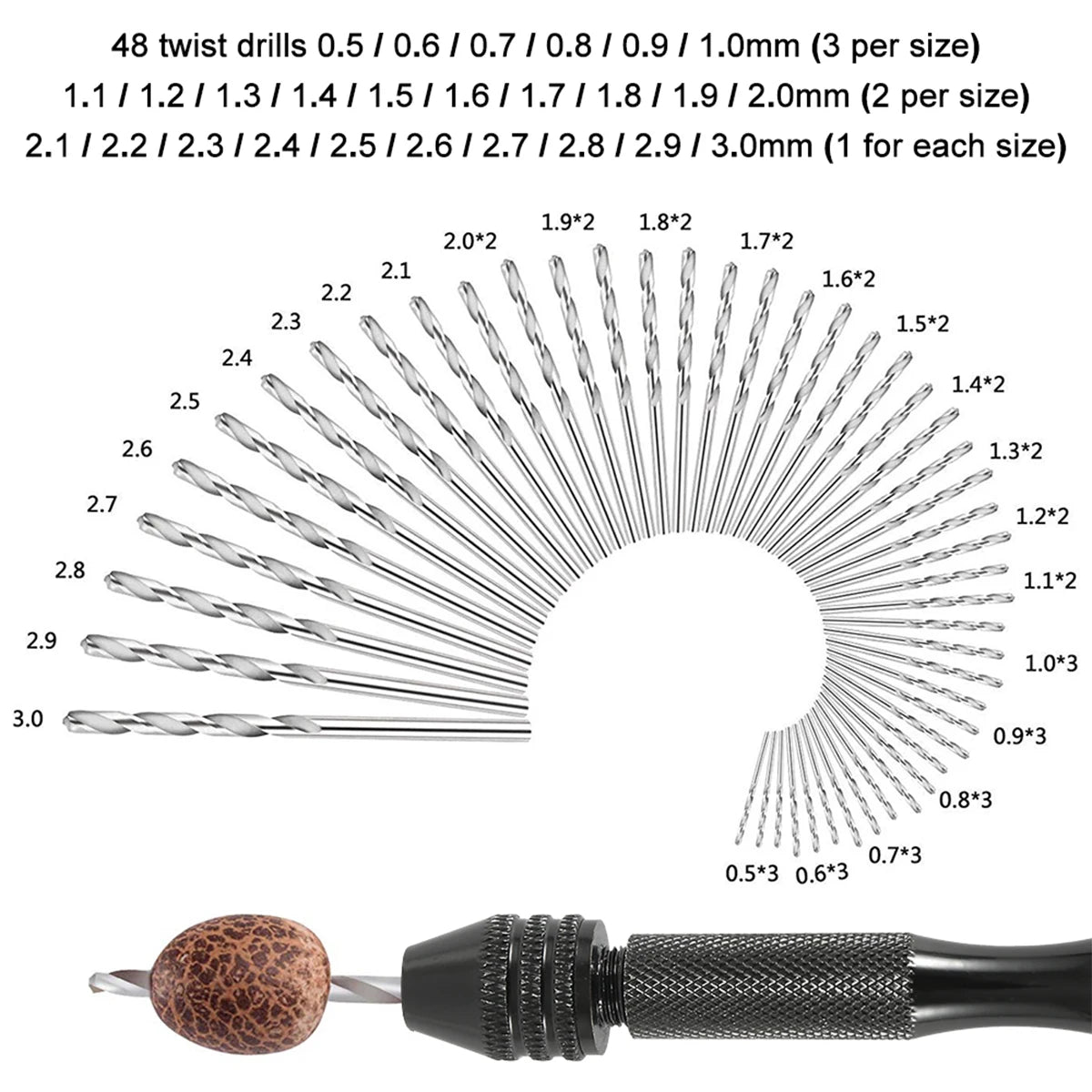 49pcs 0.2-3.4mm Hand Drill Set Mini Aluminum Hand Drill Bit Jewelry