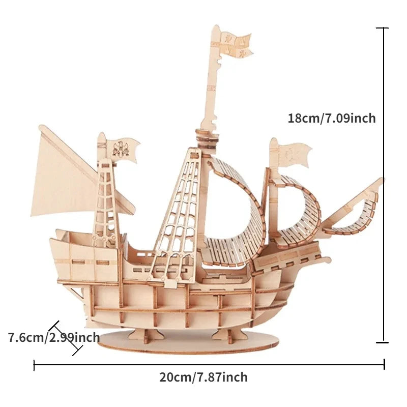 1PC 3D Sailboat Wooden Puzzle Assembly Model Puzzle DIY Wooden Crafts