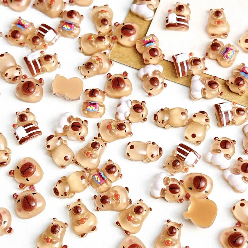 50Pcs Cartoon Cute Resin Capybara Nail Charms Creative Hamster Animal