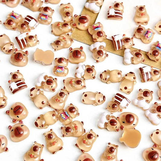 50Pcs Cartoon Cute Resin Capybara Nail Charms Creative Hamster Animal