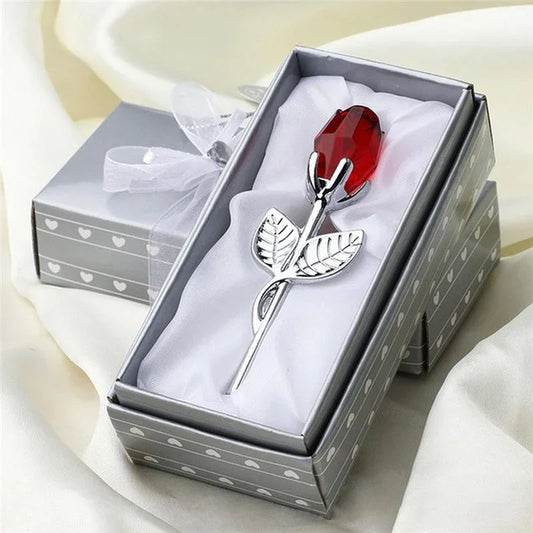 6 Colors Crystal Glass Rose Flower Figurines Craft Valentine's Day