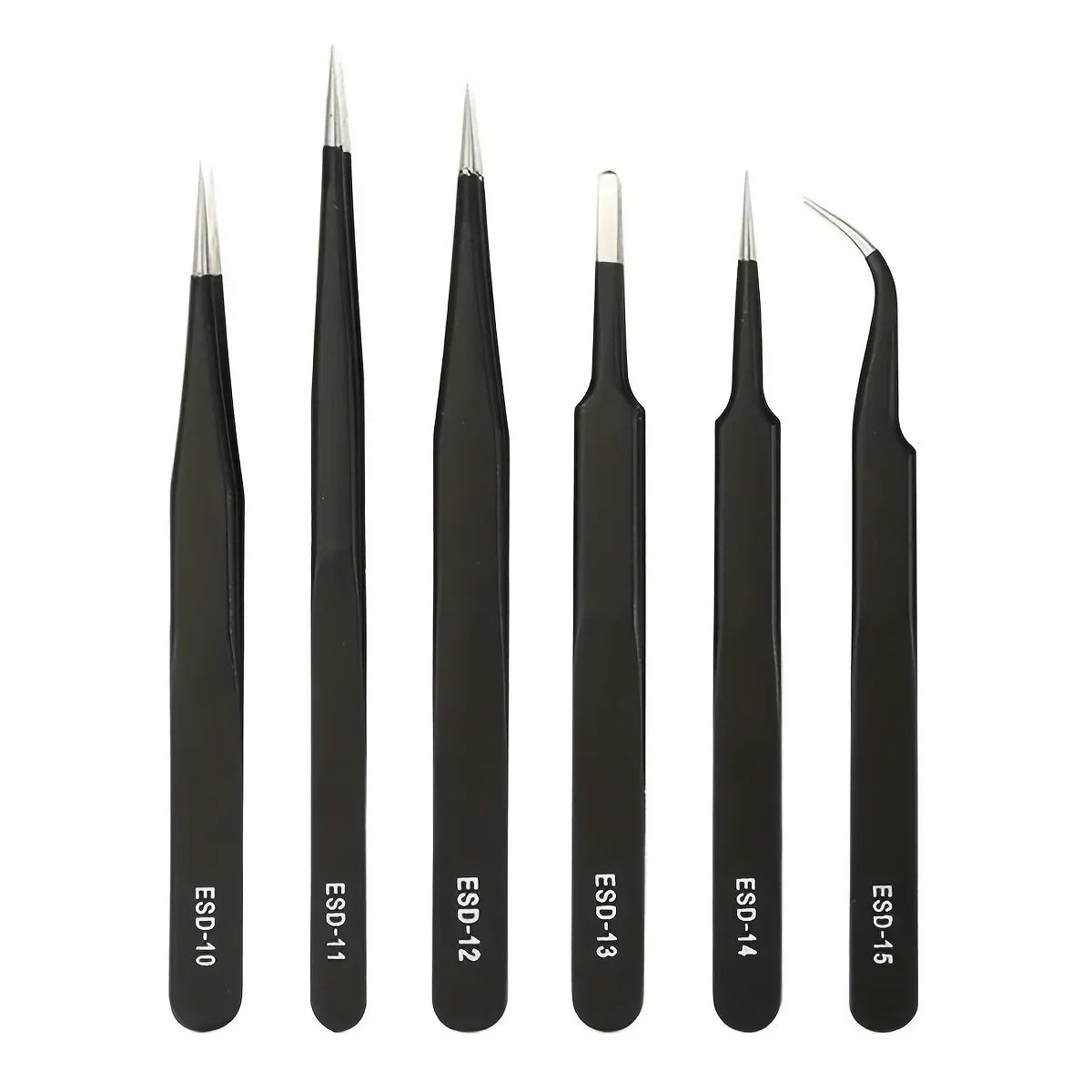 6-Piece ESD Anti-Static Tweezers Set, Precision Stainless Steel Tools
