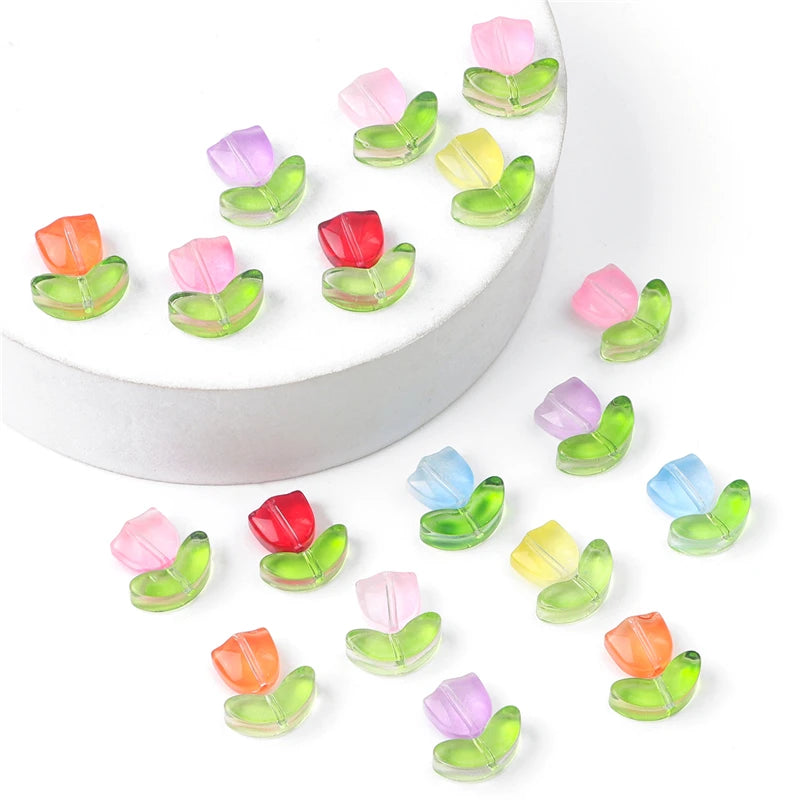 10/20Sets Handmade Colorful Glass Tulip Flower Beads Charm for Earring