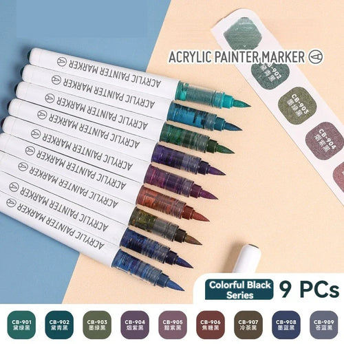 9pcs/Box Mix Color Acrylic Markers Set Art Rock Painting Pens Kids