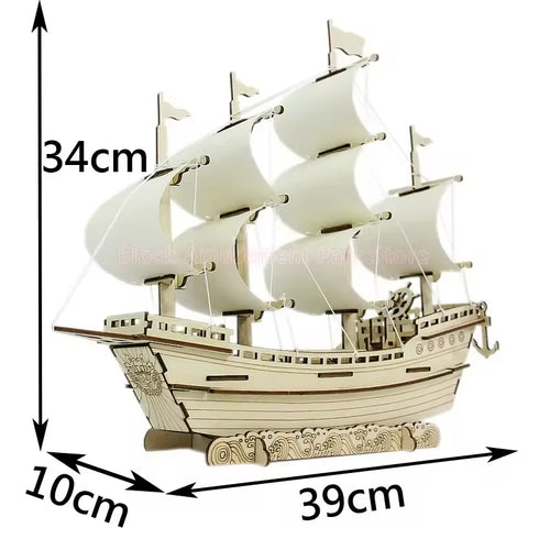 1PC 3D Sailboat Wooden Puzzle Assembly Model Puzzle DIY Wooden Crafts