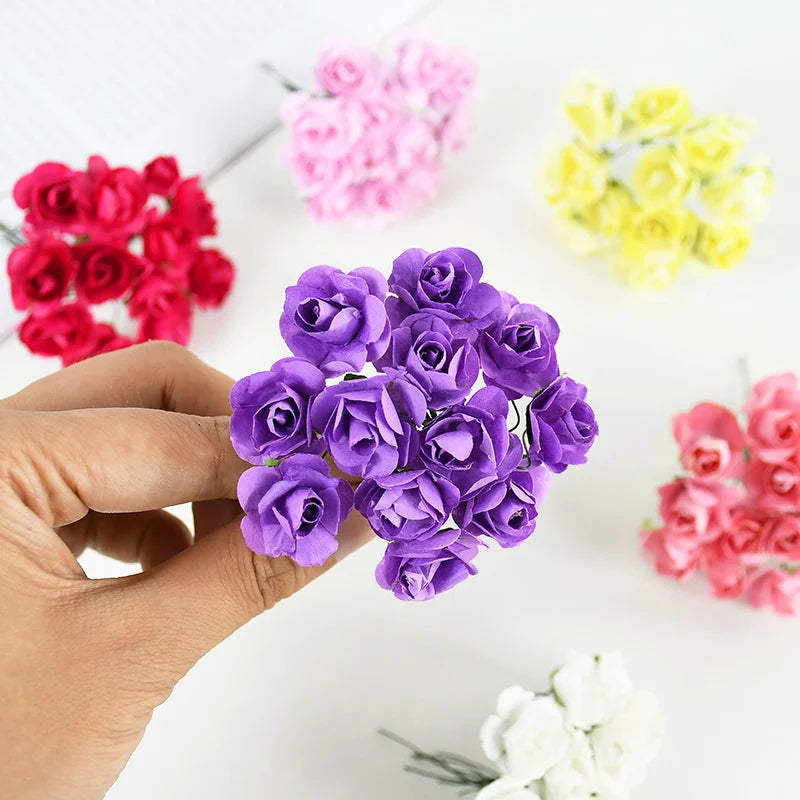 144pcs 2cm Artificial Mini Paper Rose Bouquet for Wedding Party