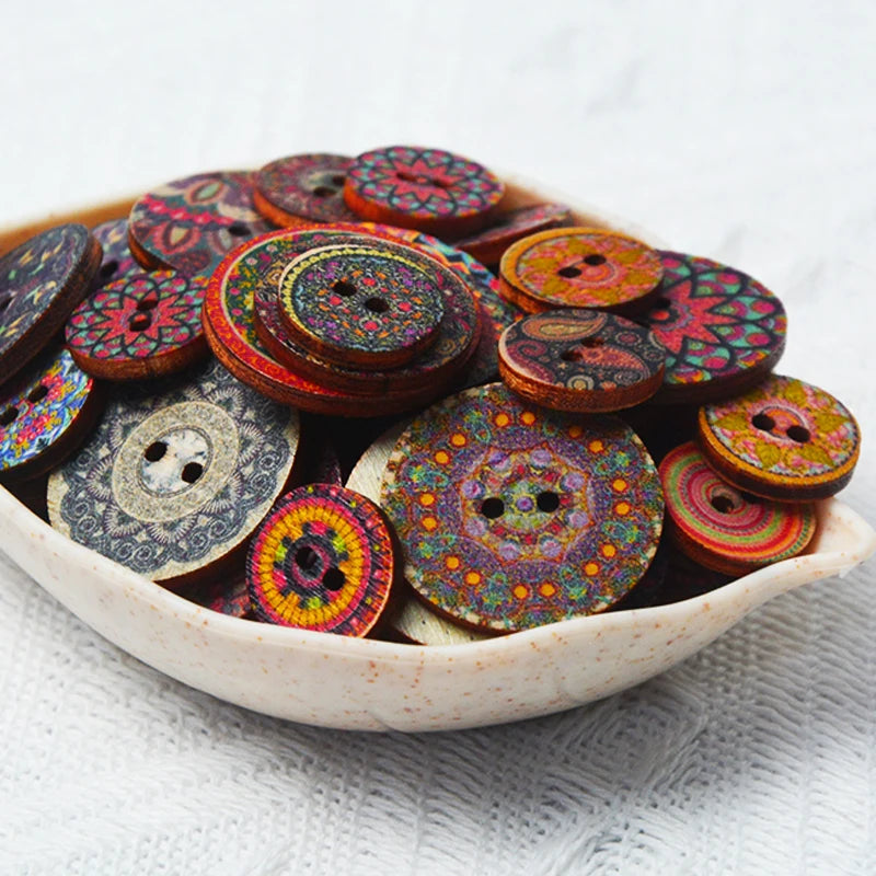 15-25mm 50pcs Retro Wooden Buttons 2 Holes for Handwork Sewing