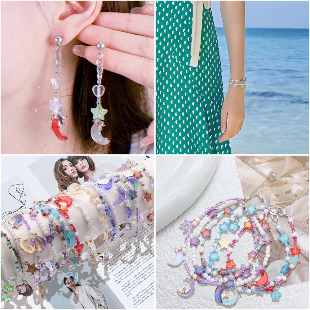 Mixed Star Moon Crystal Glass Beads Seedbeads Loose Round Pearl for