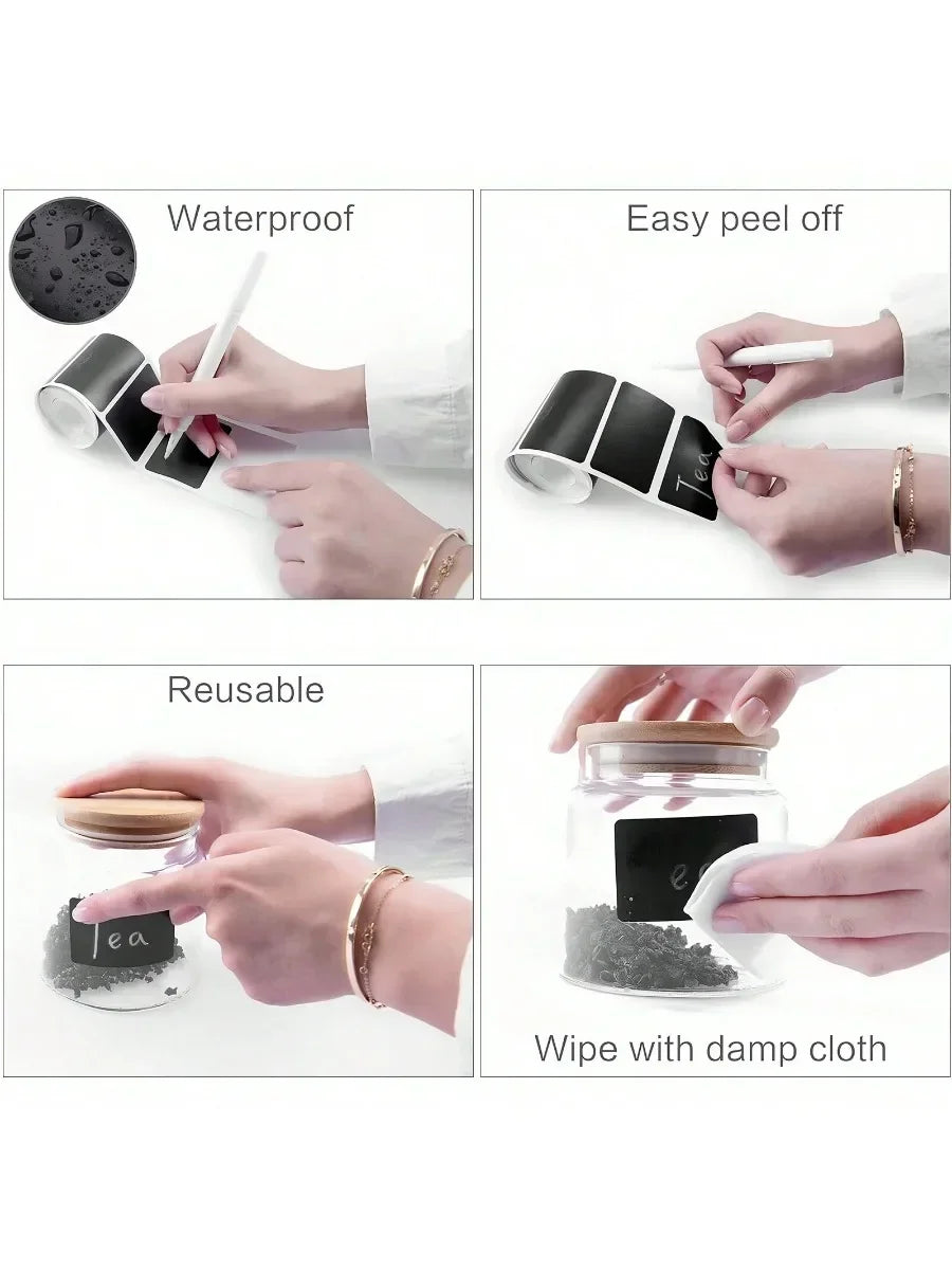 Black Waterproof Reusable Label Stickers With White Chalk For Mason